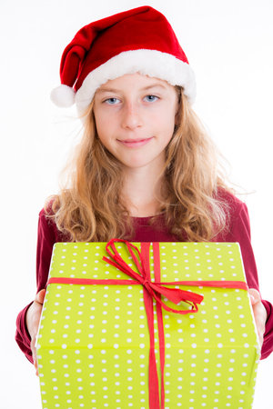 nice girl with Santa- cap and presentの写真素材