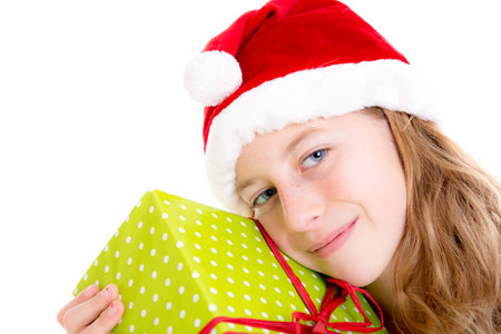 nice girl with Santa- cap and presentの写真素材