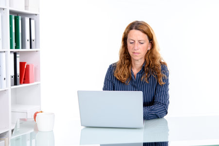 brown-haired  businesswoman working with computer in the officeの写真素材