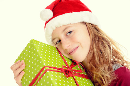 nice girl with Santa- cap and presentの写真素材