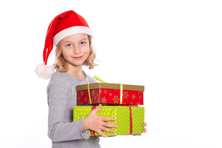 nice girl with Santa- cap and presentの写真素材