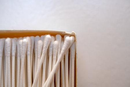 white cotton buds in cardboard boxの写真素材