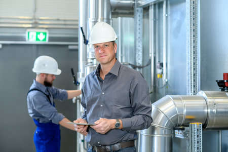 boss with worker in the background in his factory