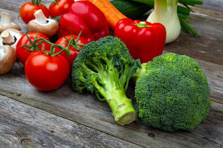 different vegetables on wooden groundの写真素材