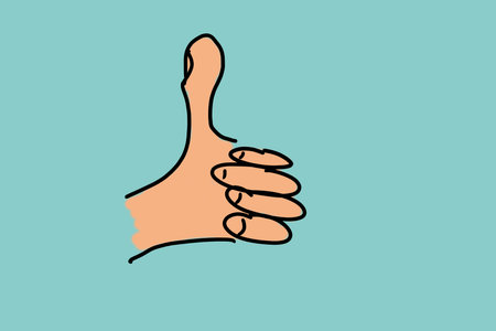 illustration of a thumb up on turquoise backgroundの写真素材