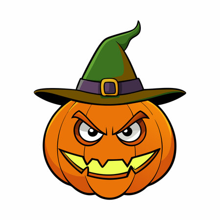 halloween pumpkin with witch hat cartoon vector illustration eps 10.のイラスト素材