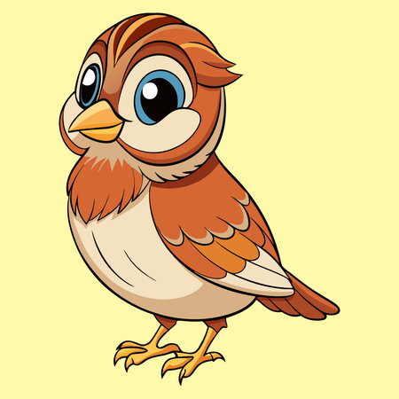 Cute little bird on yellow background. Vector illustration of a cartoon sparrow.のイラスト素材