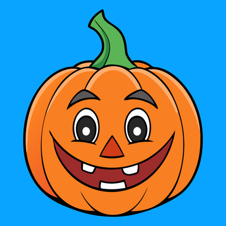Halloween pumpkin with a smiling face on a blue background. Vector illustration.のイラスト素材