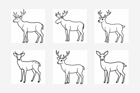 Deer head icon set. Vector illustration in line art style.のイラスト素材