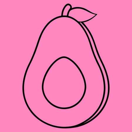 Avocado line art on pink background. Vector illustration of an avocado.