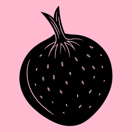 Strawberry icon. Vector illustration. Black silhouette on pink background.のイラスト素材