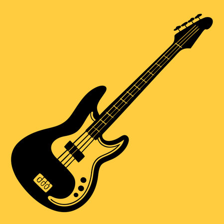 Electric guitar icon on yellow background. Vector illustration. Eps 10.のイラスト素材