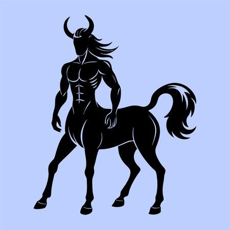 Illustration of a strong man riding a horse on a blue backgroundのイラスト素材
