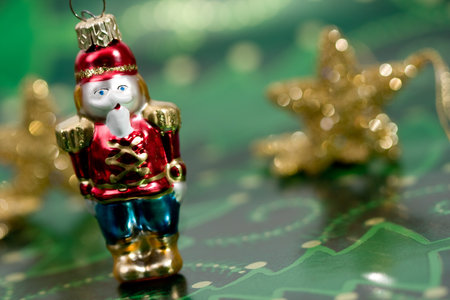 A little soldier Christmas ornament with stars in the background の写真素材