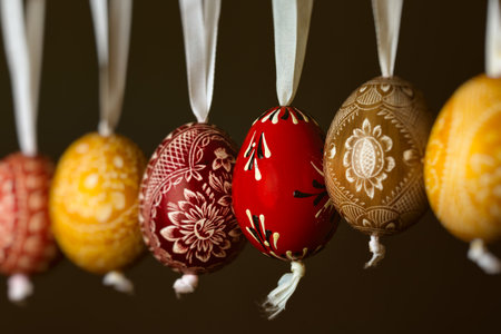Colorful and beautifully designed eggs hanging