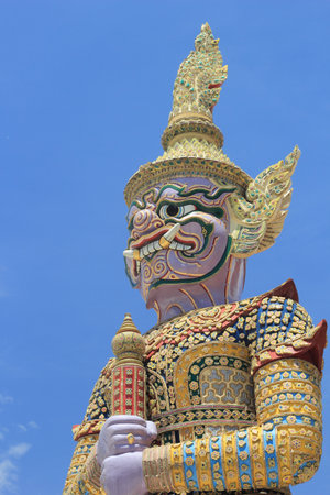 Demon Guardian at Wat Phra Kaew, Temple of the Emerald Buddha, Bangkok, Thailand の写真素材
