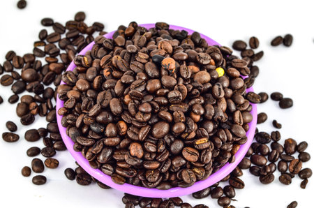 Coffee tray piled in pink isolated on white background.