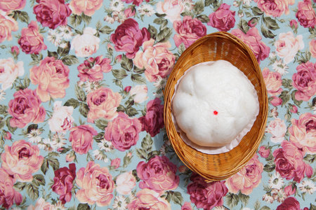 Steamed dumpling on the flower table clothの写真素材