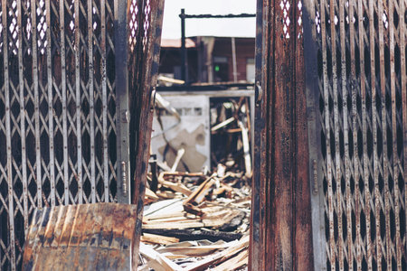 A town after fire and burned everything in the area.の写真素材