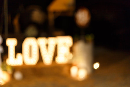 Beautiful Love Light Bokhe from LED bulb in festival decoration.の写真素材