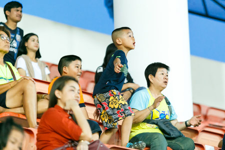 Suphanburi, Thailand - July 01, 2018 : Fan club of Suphanburi Football club emotion in Thailand...