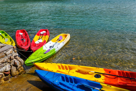 Kayak standby for tourist on the beach, one of favorite activity when come to the seaの写真素材