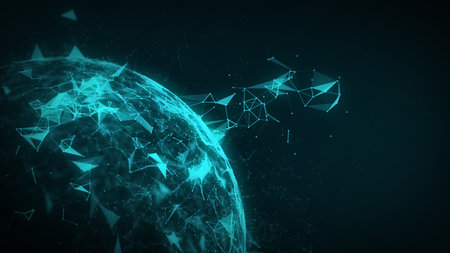 Abstract blue connecting dots and lines with dark background. Connection structure. Big data visualizationの写真素材