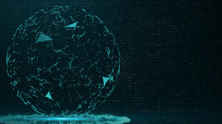 Abstract blue connecting dots and lines with dark background Connection structure. Big data visualization. IOTの写真素材