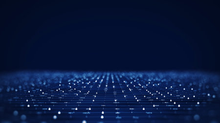 Cybersecurity and digital data protection technology concept. Connection of small binary padlock polygons on dark blue background. Protect the computer system of the Internet network online.の写真素材