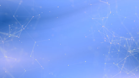 Abstract background beautiful pastel pink blue gradient. Interconnected white polygons with empty space in the center.の写真素材