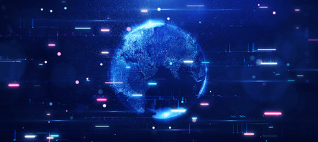 Cyber digital technology concept abstract globe on dark blue background. The era of business...