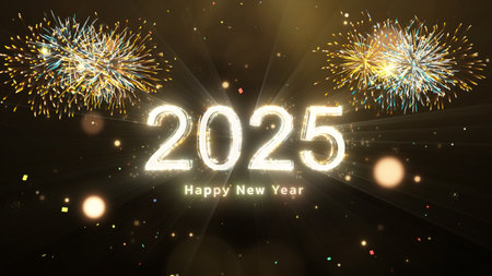 2025 Happy New Year Celebration with Fireworksの写真素材