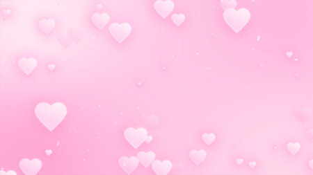 Valentine's Day theme with delicate white hearts floating on a soft pink background, conveying love and romance.の写真素材