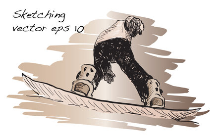 Sketch of Snow board man riding, Winter Sport, Snowboarding collection, free hand draw illustration vectorのイラスト素材
