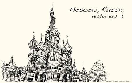 Landscape sketch, Moscow, Russia, Red square, free hand drawing illustration vectorのイラスト素材