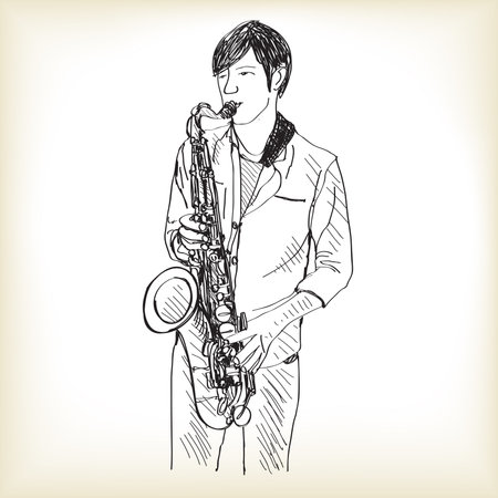 a sax man free hand drawing sketch vector illustrationのイラスト素材
