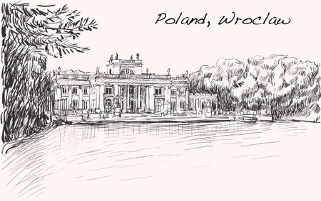 Sketch Cityscape of Poland, Wroclaw city ,free hand draw illustration vectorのイラスト素材