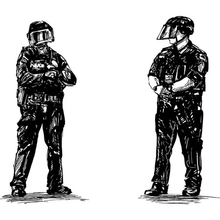 Drawing of the police are standing and protectingのイラスト素材