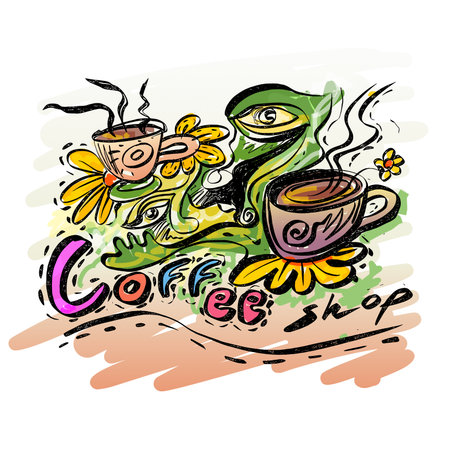 Design of coffee shop logo for print on cupのイラスト素材