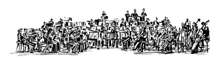 Drawing of the classical musician plays instrument hand drawのイラスト素材