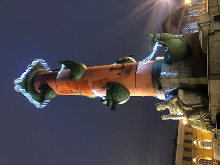 Detail of the Piazza Vittorio Emanuele II at night in Milan, Italy.の写真素材