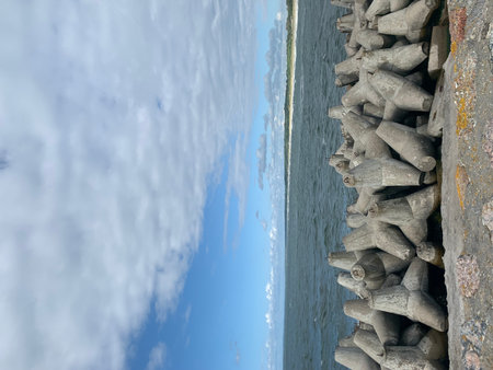 Detail of a breakwater on the Baltic Sea in Baltiysk, Russia.の写真素材