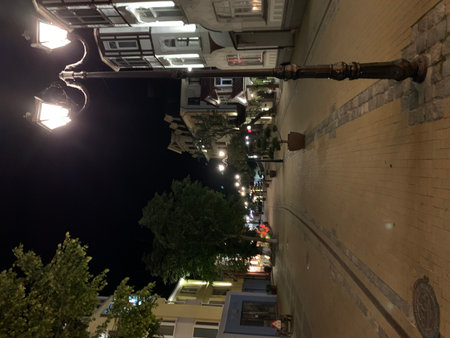Night view of street in Zelenograskの写真素材