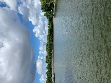 Aerial view of the river and clouds in the blue sky.の写真素材