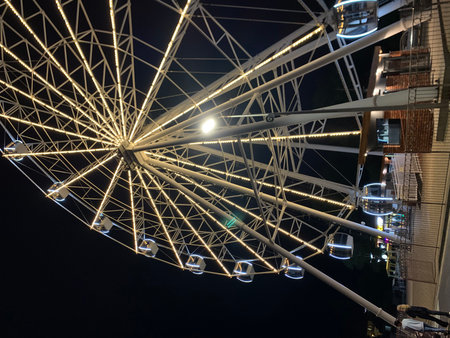 Ferris wheel at night, close-up view of the wheel. Zelenogradsk, Kaliningrad, Russia, Ferris wheelの写真素材