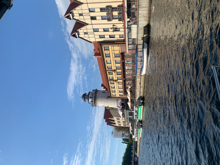 View of the city of Kaliningrad, Russia. Kaliningrad, lighthouse, canal, ferry, water transport, excursionの写真素材