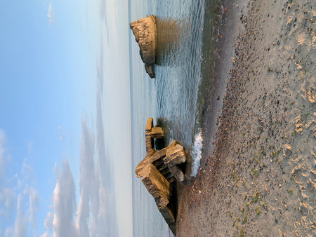 A view of the remains of a pier in the Baltic Sea.の写真素材