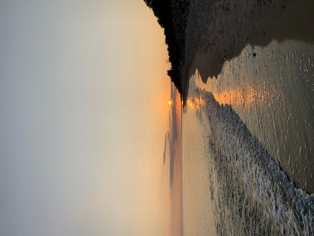 Sunset on the beach in SPB, Russiaの写真素材