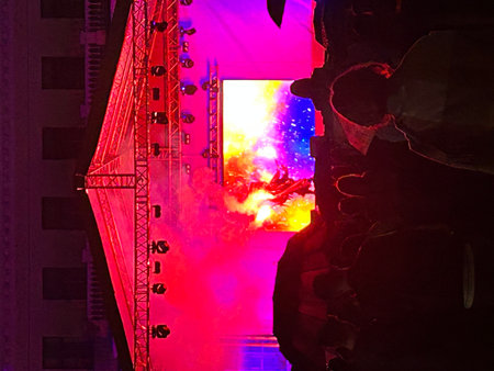 Stage lighting effect in the dark, close-up of photo.の写真素材