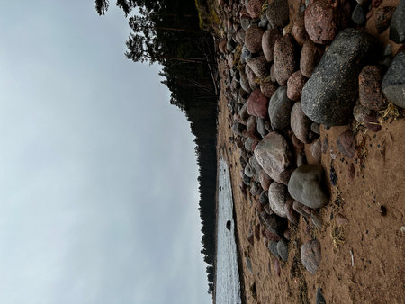 Coast of the Baltic Sea with rocks and pebbles.の写真素材
